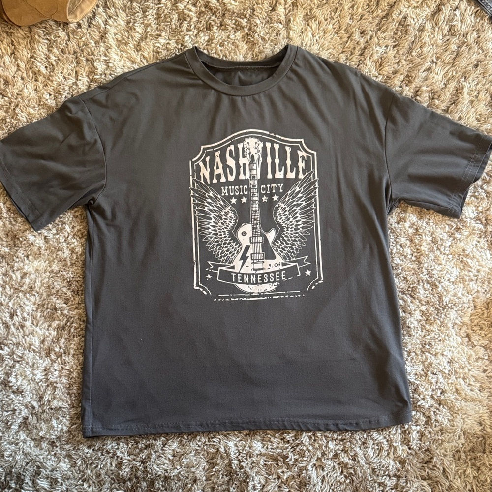 SHEIN Nashville Music City Tee - Dark Gray‎